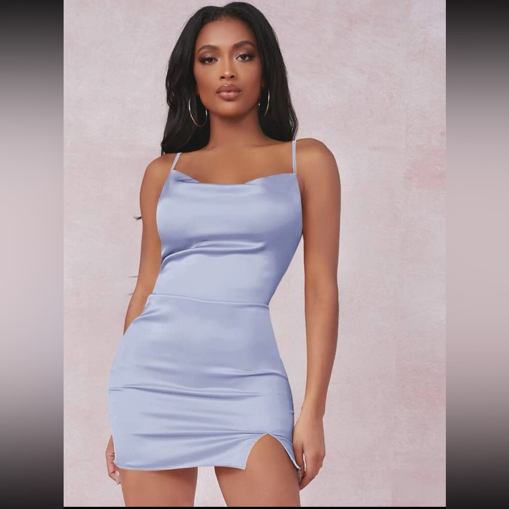 Blue satin mini dress